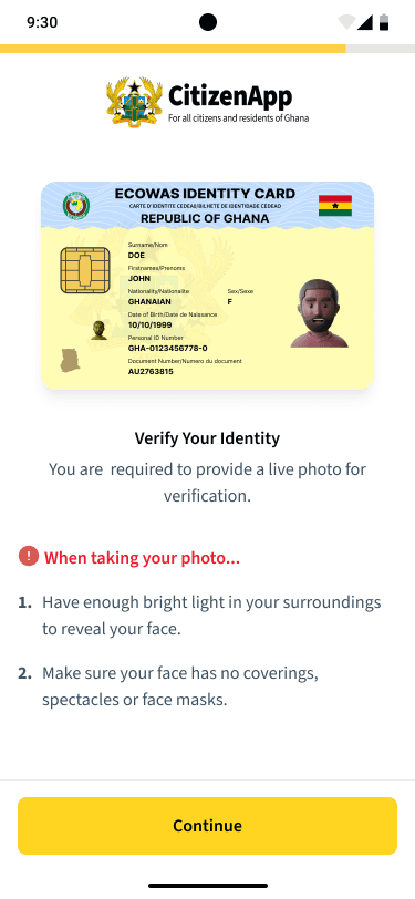 Identity photo guidance screen