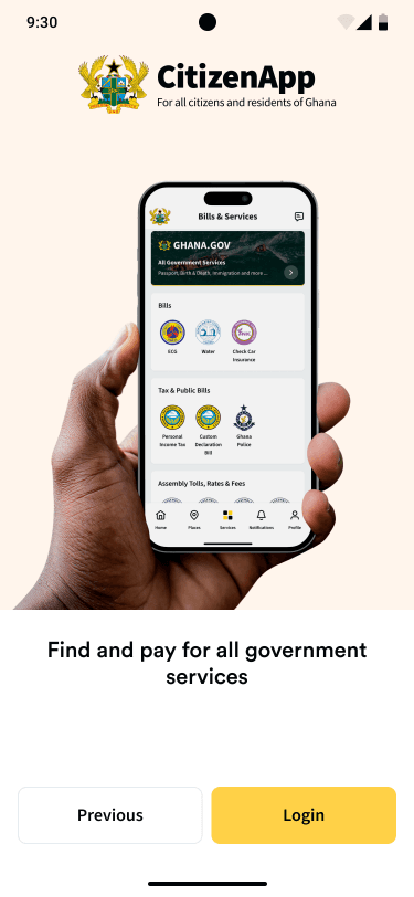 Government services onboarding screen
