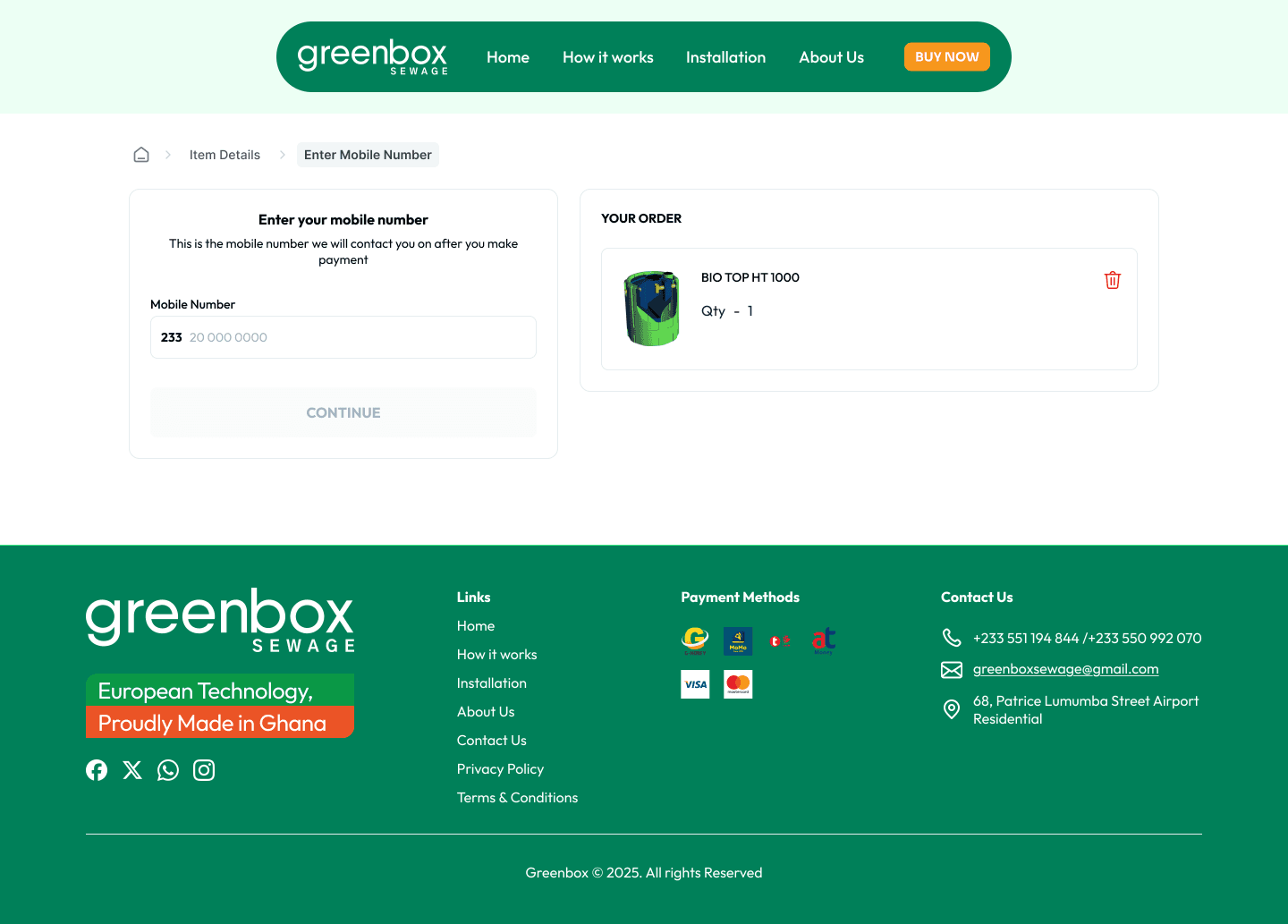 Greenbox Sewage desktop cart screen