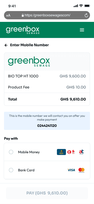 Greenbox Sewage mobile cart screen